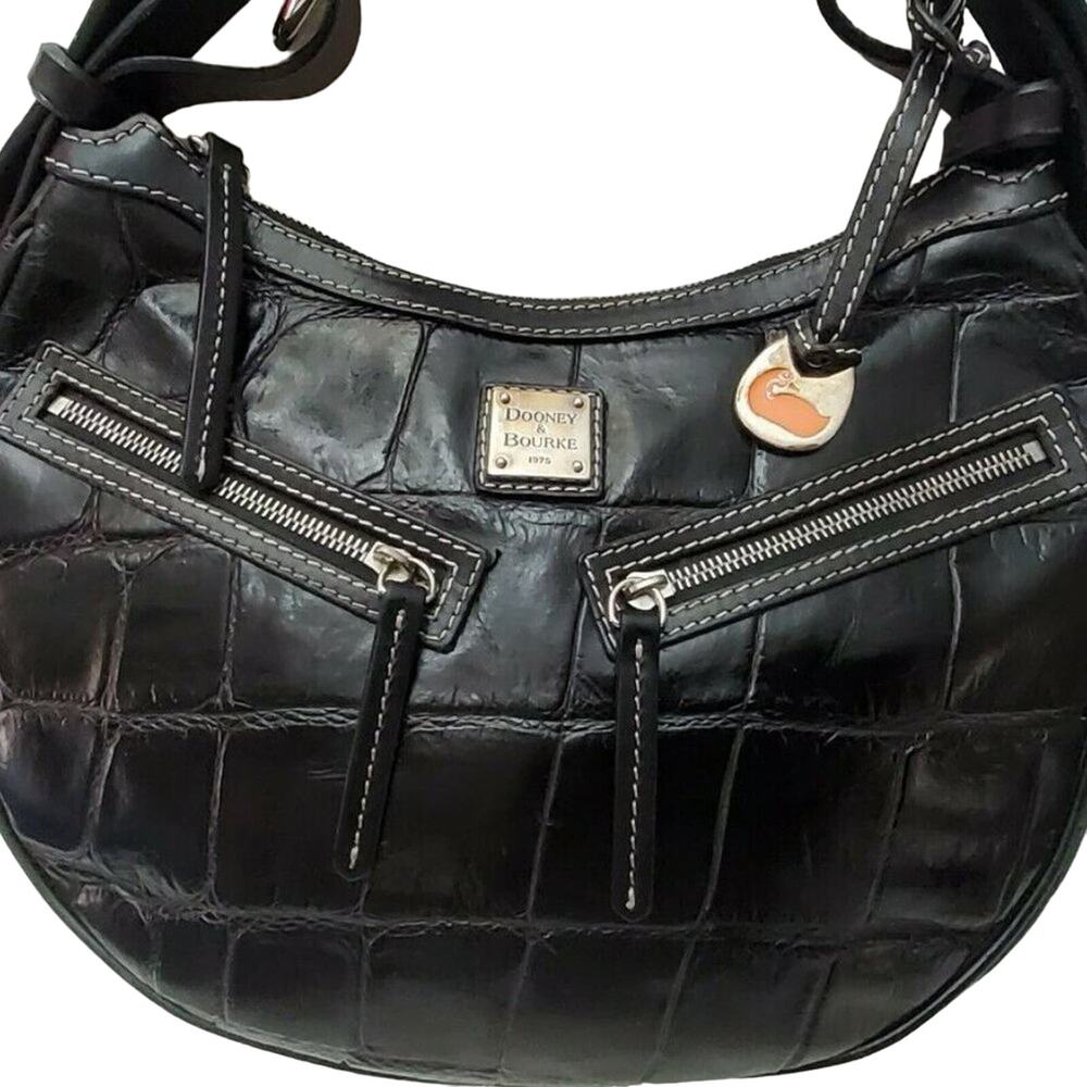 Y2K Rare Dooney & Bourke Moon Round Baguette Purse Black Leather Croc Embossed - Picture 4 of 11
